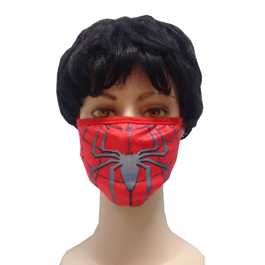 Masker Kain 3 Lapis/ply Katun Gambar Kartun Spiderman - Tebal & Lembut