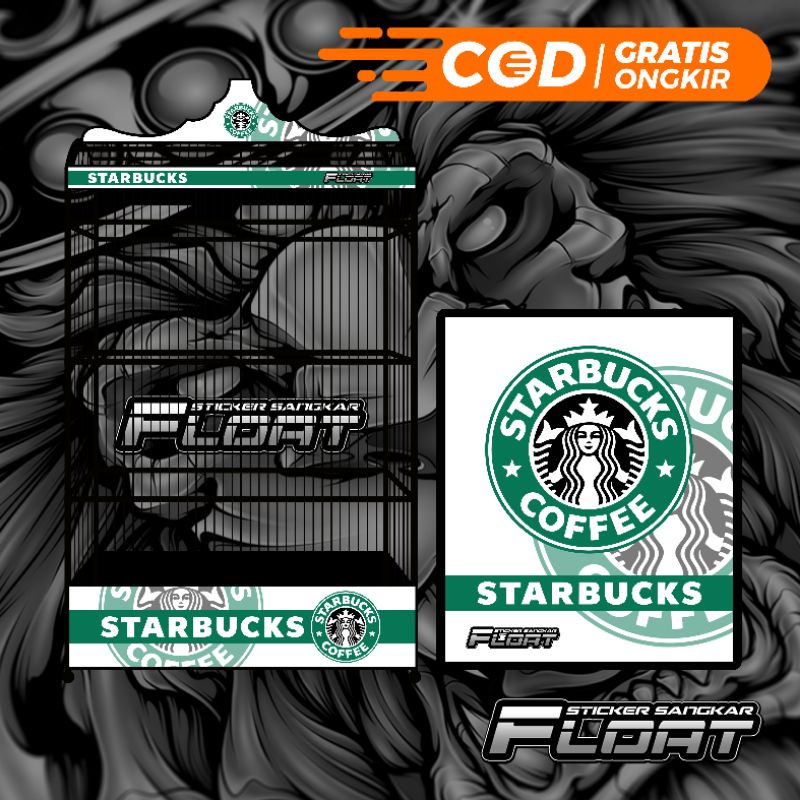 STIKER DECAL SANGKAR KOTAK REPLIKA KOSAN MOTIF STARBUCKS PUTIH