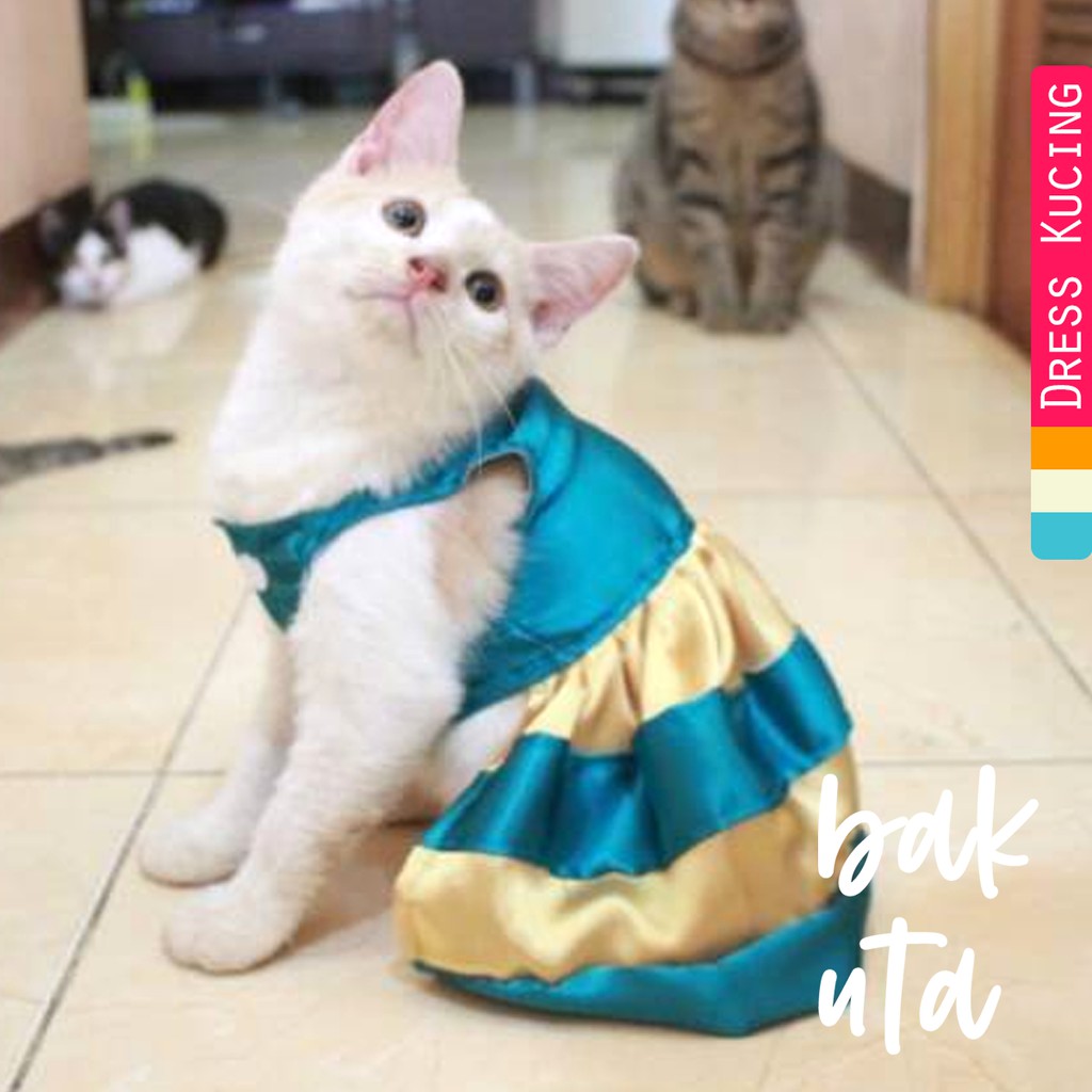 Dress hijau mix gold untuk kucing dan anjing / baju kucing murah size S-XL