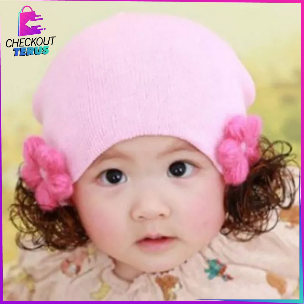 CT P19-21 Topi Anak Perempuan Rambut Kepang Topi Kupluk Bayi Rajut Imut Lucu Bunny Hat Baby Hat Wig Impor Lucu