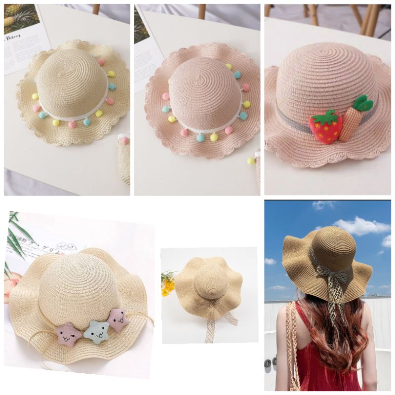 Topi pantai anak jerami lucu topi jerami anak anak topi jerami wanita