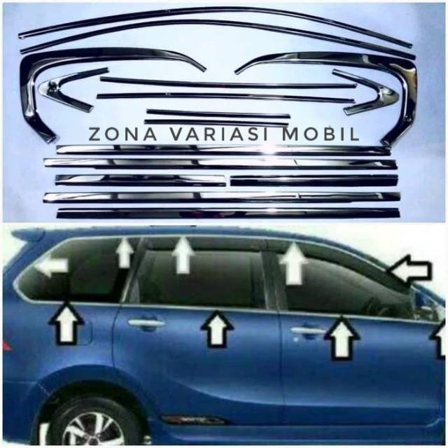 List Lis Kaca Samping Full Set Keliling All New Avanza Xenia 2012 sd 2019 Stainless Chrome 16 pc
