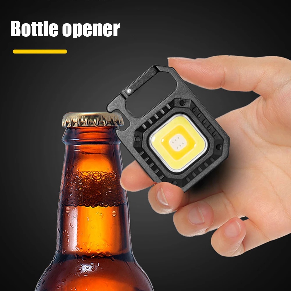 Lampu Senter COB Mini USB Rechargeable Multifungsi Portable Dengan Gantungan Kunci + Corkscrew