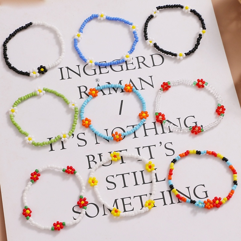 Colored Bead Anklets for Women Dasiy Flower Anklet Summer Ocean Beach Ankle Bracelet Foot Leg Chain Jewelry