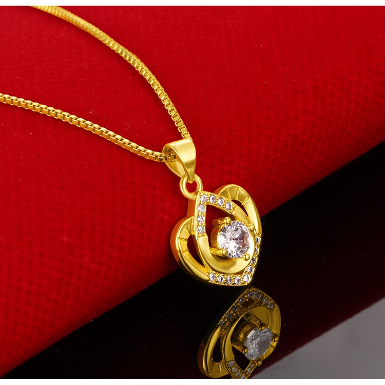 Kalung Rantai Klavikula Hias Liontin Hati Berlian 24K Untuk Wanita