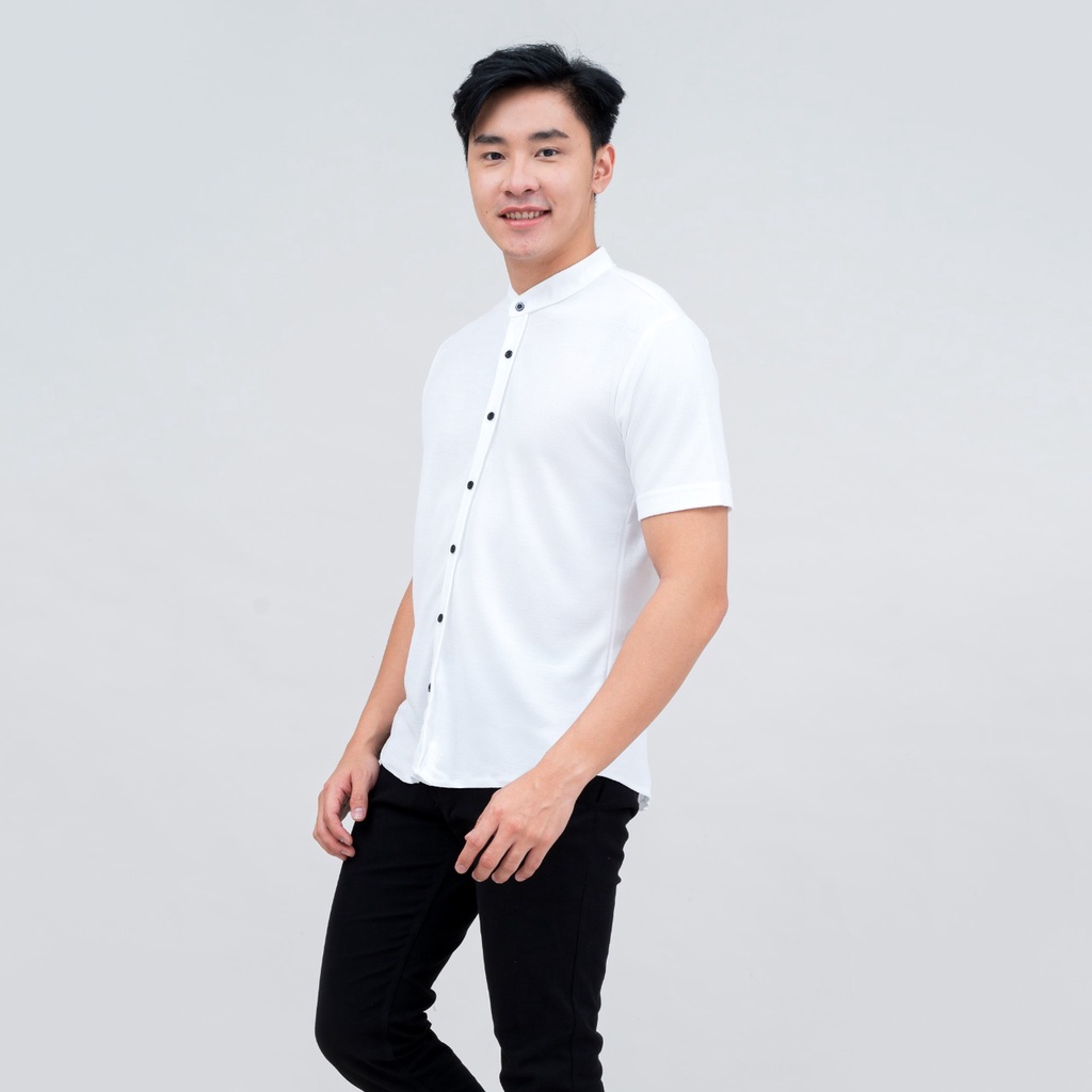 BROGUY Kemeja Pria Lengan Pendek Putih Kerah Sanghai Casual Polos Slimfit Size M - XXL