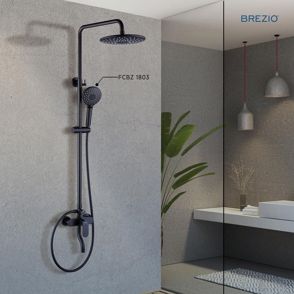 BREZIO FCBZ 1803 SHOWER TIANG SET MIXER PANAS DINGIN HITAM BLACK MATTE KERAN KRAN AIR