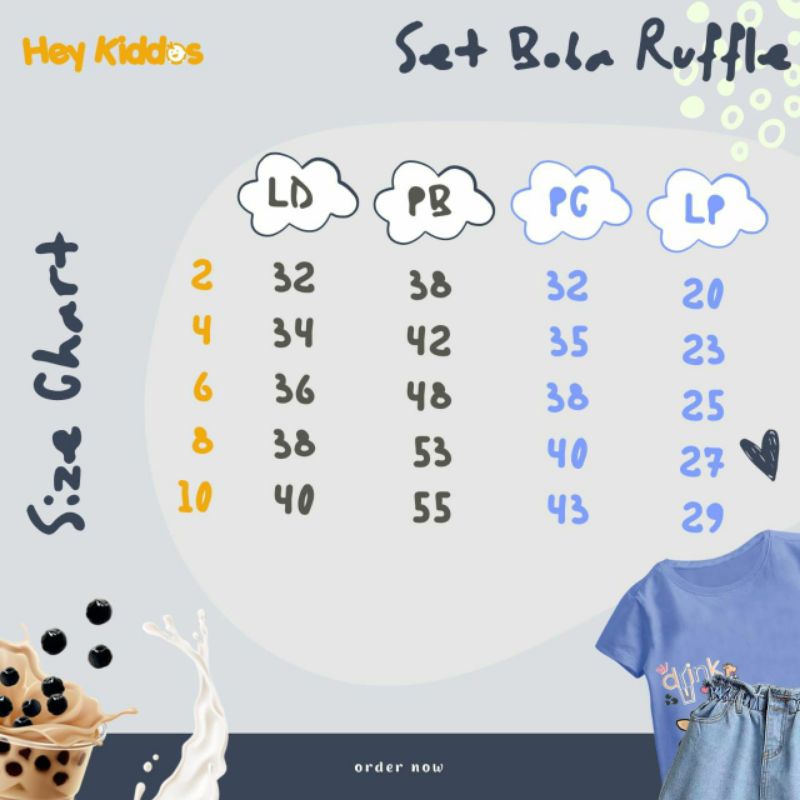 Setelan boba 2-10th/setelan anak perempuan/set boba ruffle/baju boba