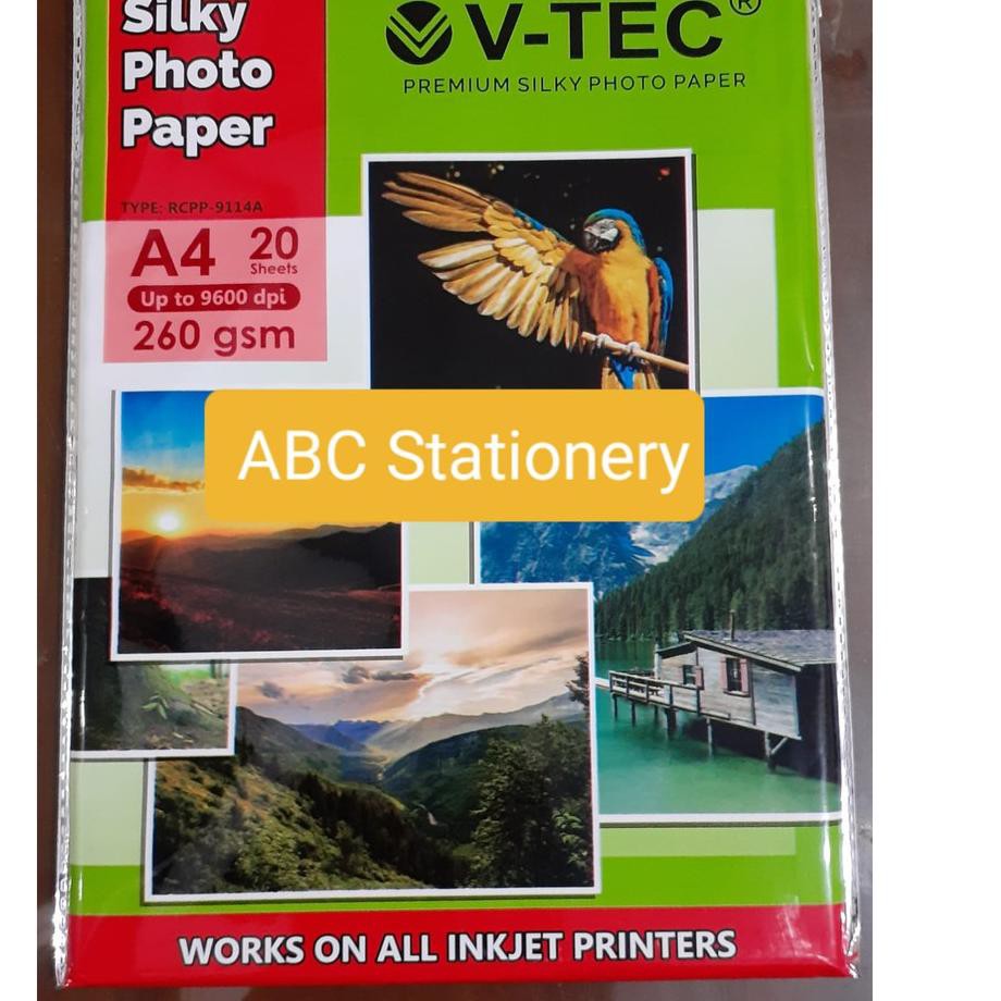 

Silky premium GLOSSY photo paper V-Tech A4 260 gsm (isi 20 lembar) ....