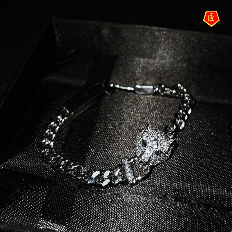 [Ready Stock]Hip Hop Style Micro-Inlaid Leopard Head Bracelet Fashion