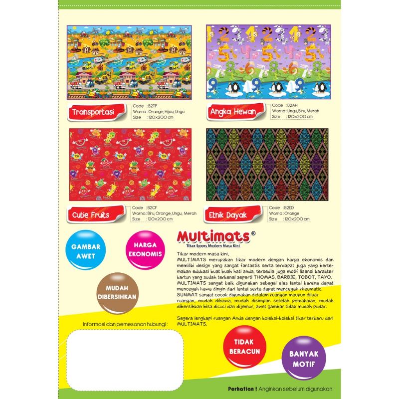 Tikar MULTIMATS Sunmat Printing Motif Random Tanpa Di Lipat Ukuran 120 x 200 cm