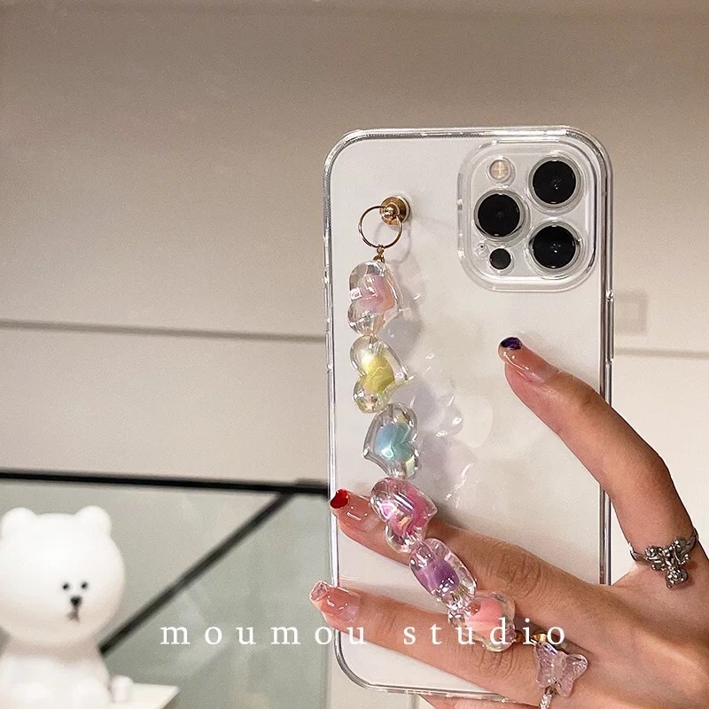 Simple Transparan Polos Rainbow Heart Chain Softcase Bening iphone 7/8+ XS XS Max XR 11 Pro Max 12 Pro Max