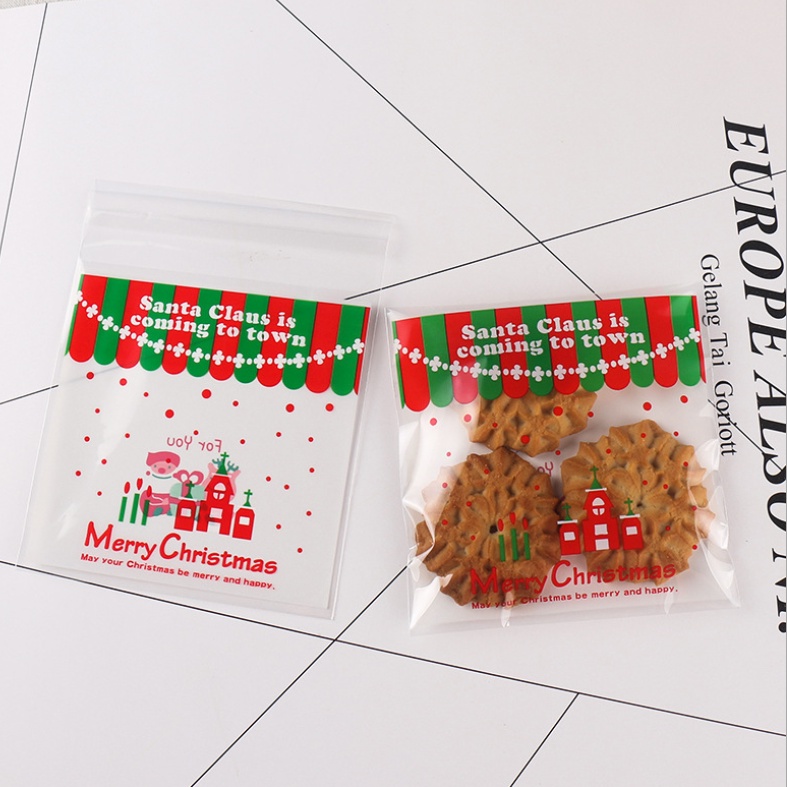 100 Pcs / set Kantong Kemasan Kue / Permen / Biskuit Seri Natal Untuk Dekorasi Pesta