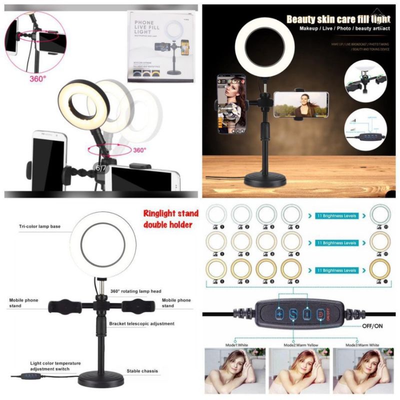 Lampu Tik Tok  ,  Selfie  , Stand Flexible Ring Light 49CM Stand Holder , Lampu Make Up MUA , Vlog Lampu , LED 6 In