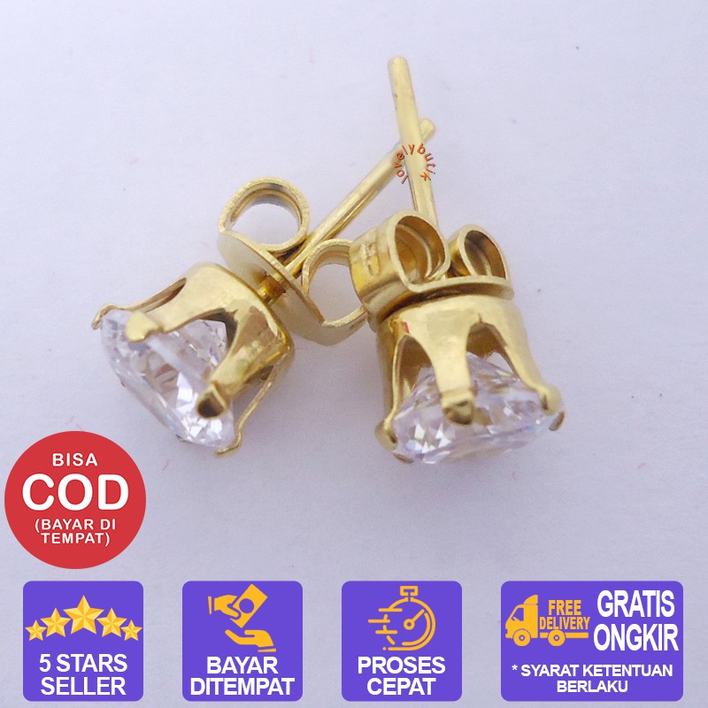 Lovelybutik Anting Titanium Tindik Crown Anting Titanium Wanita Ukuran Permata 0,6 cm