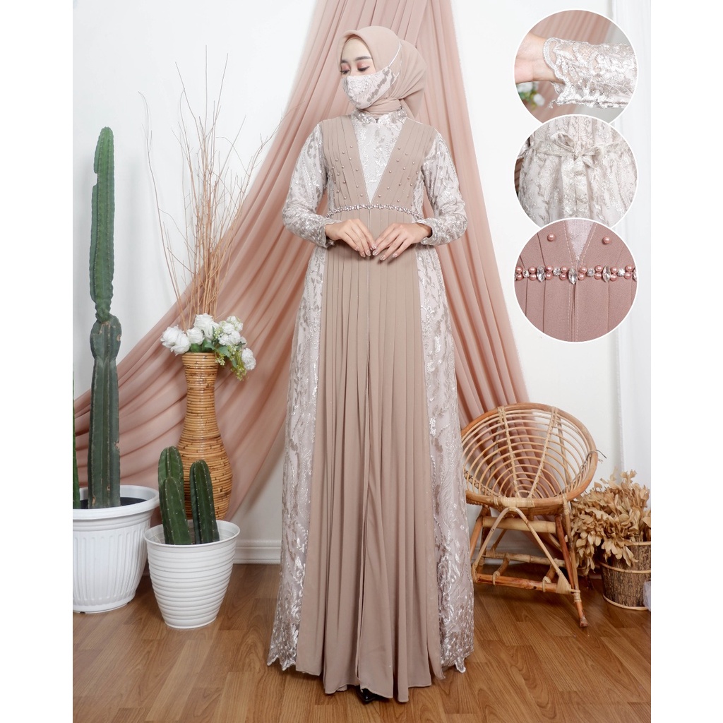 Gamis Malikha JN / Kebaya Gamis Pesta Mewah / Dress Kondangan / Baju Wanita Cantik / Gamis Ceruty