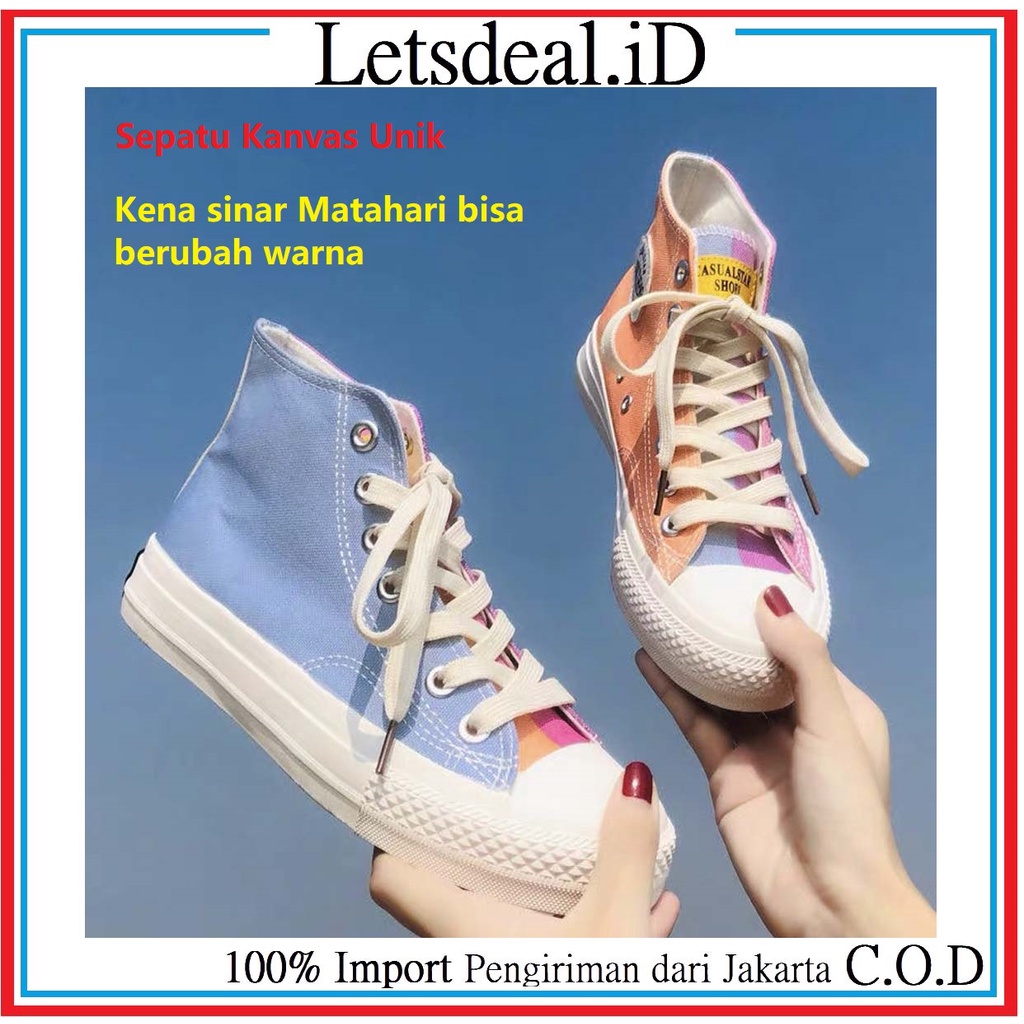 COD New Item Sepatu Kanvas Unik Sepatu Import Sneakers Kanvas Berubah Warna Sinar Matahari UV Light