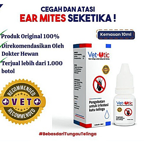 Vet Otic Obat Telinga Anjing Kucing Kelinci Radang Kutu Luka Telinga