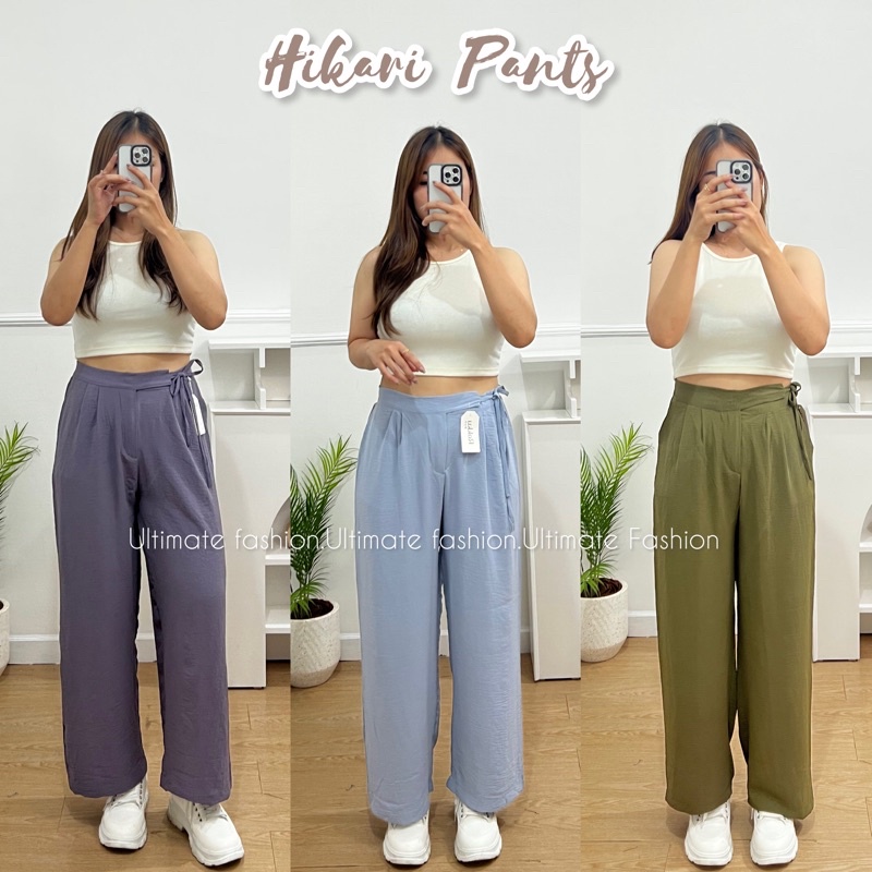 Celana Kulot Crinkle Pants Hikari - Celana Panjang Polos  Wanita Saku Korea Kekinian Terbaru