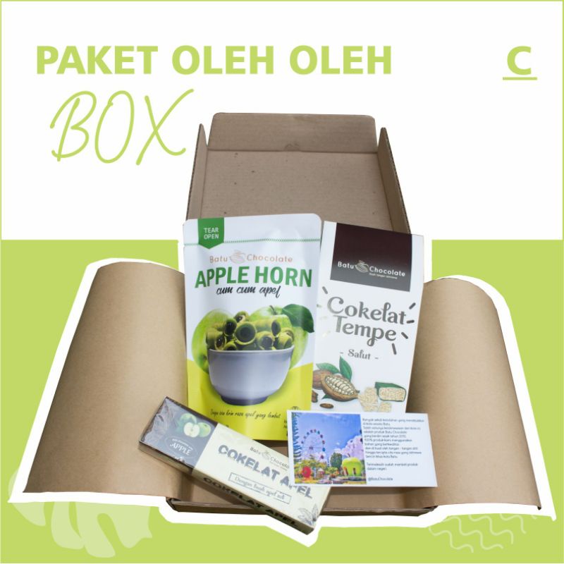 One Mandiri Sukses ~ Paket Box  [ C ] - Isi : Cokelat Apel, Cokelat Tempe Salut, Apple Horn - Oleh Oleh Khas Malang Batu