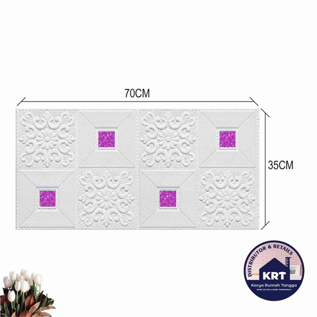 Murah Hemat Paket 10 Lembar Wallpaper Dinding 3D Foam Stiker Dinding Plafon Waterproof Kedap Suara-10 PCS KRISTAL UNGU