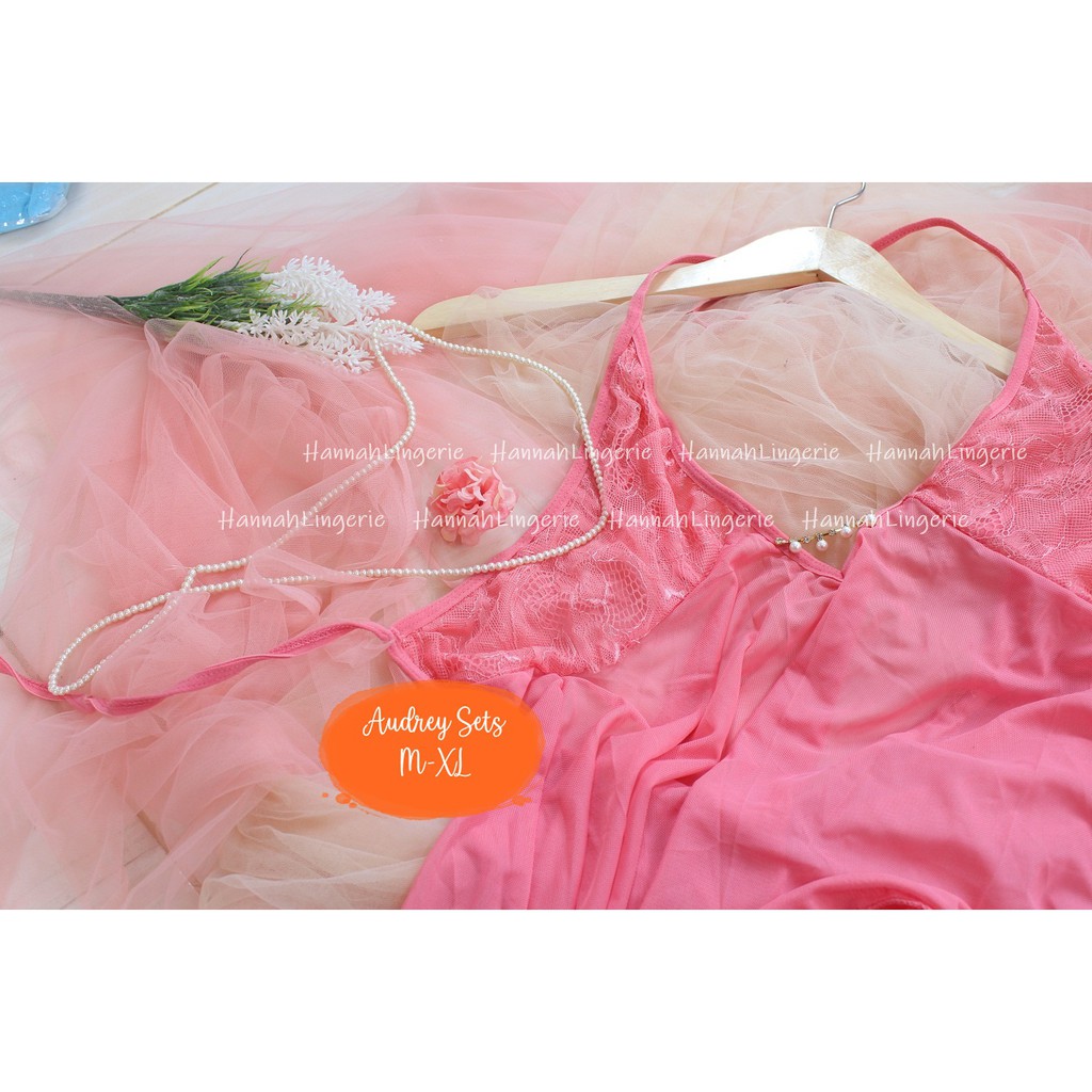 M-XL Lingerie Set Original Sexy Lingerie Wanita Baju Tidur Transparan Malam Pertama Lingering Audrey