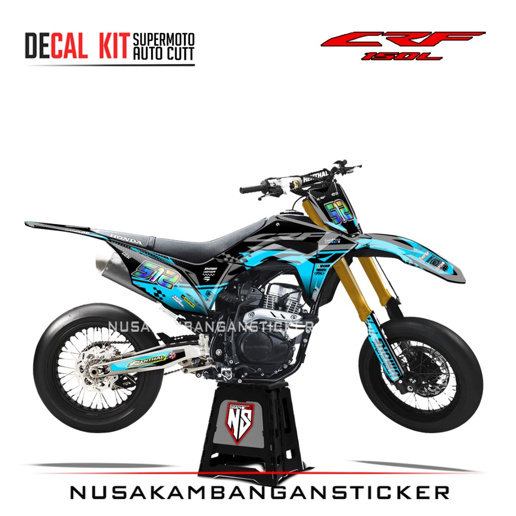 Decal Stiker Supermoto Motor Honda CRF 150 L Full Body Biru Toska Motif Grafis Racing Team Sticker K