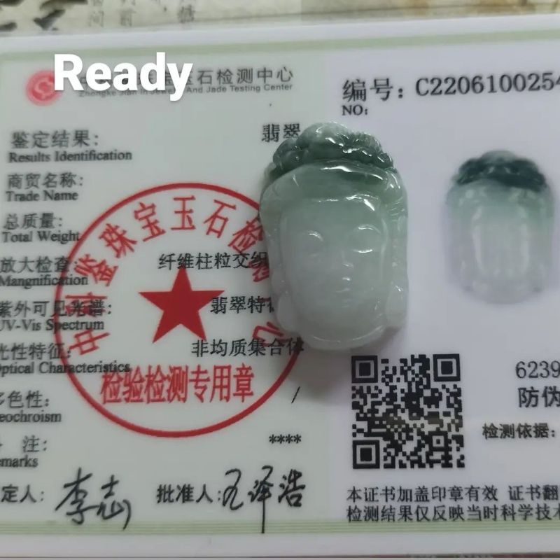 Liontin Giok Avalokitesvara/ Kwan Im Jadeite Hijau Lavender Asli Grade A Bersertifikat (C254)