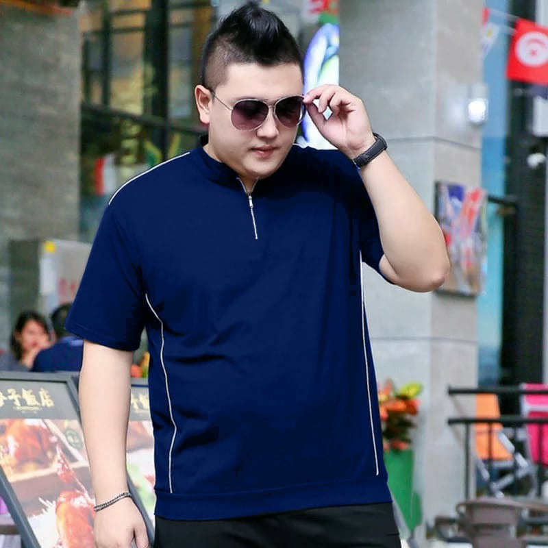 TBL - kaos Jumbo  ALBEDO JUMBO XXL Fashion Pria JUMBO BIG SIZE, kerah sleting aktif,Bahan Kaos Unico