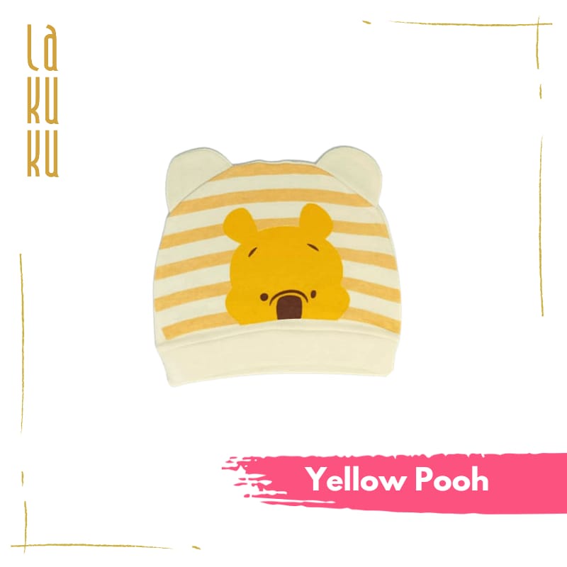 Topi Kupluk Anak Bayi Newborn 0-6 bulan soft Cotton, Nyaman dan Lucu-Pooh series