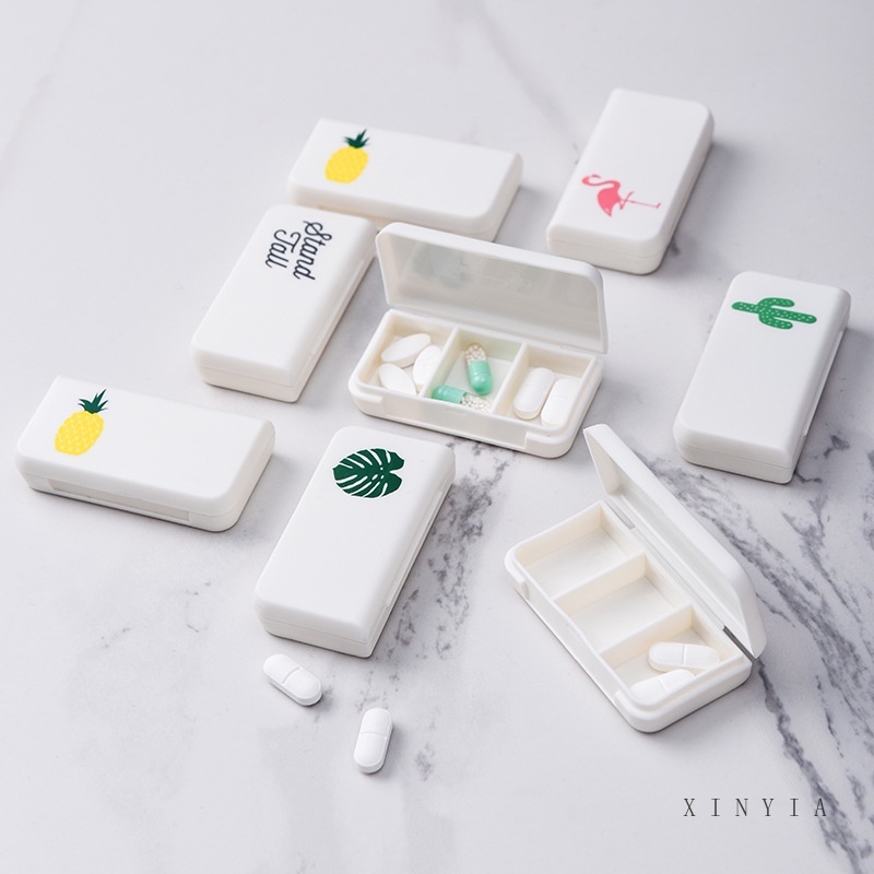 Kotak Obat 3 Sekat Harian Pill Box Mini Portable Medicine kecil mini MOTIF FLAMINGO , KAKTUS ,DLL- AG2