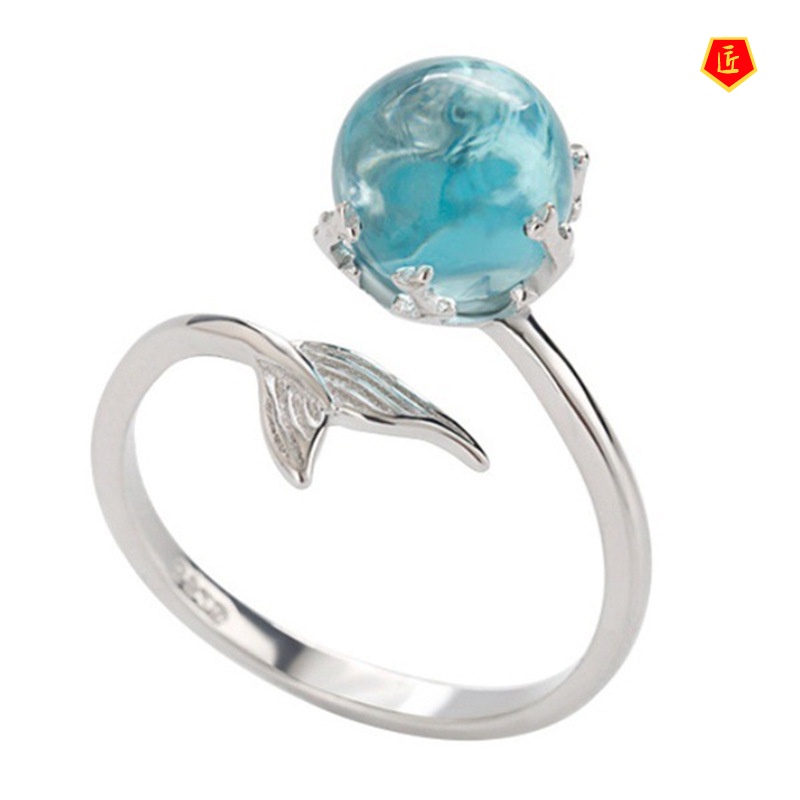 [Ready Stock]Simple Silver Blue Crystal Fishtail Ring