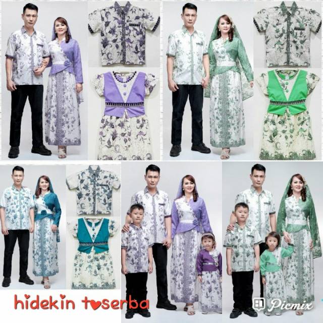 Sarimbit Couple Batik Keluarga 2 Anak Zoya Daun Jumbo Dress Gamis