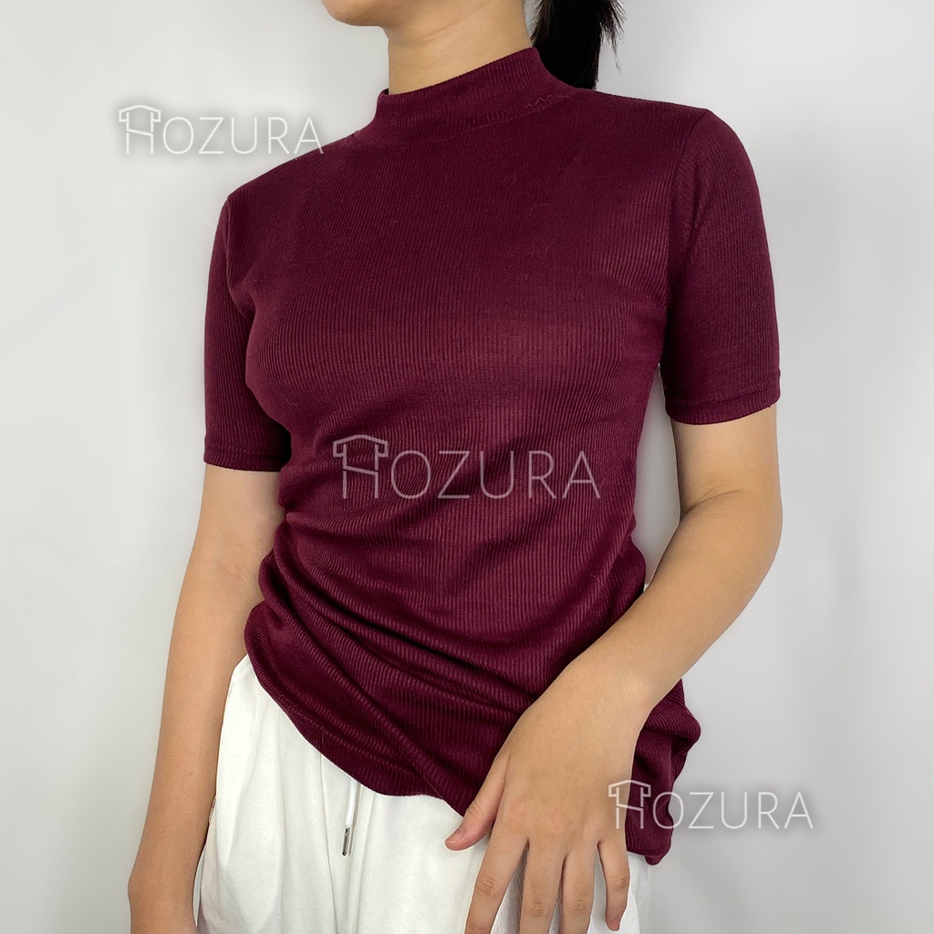 Kaos Knit Wanita Mockneck Lengan Pendek Davie - Basic T-Shirt Knit Wanita Baju Kaos Rajut Turtleneck 3/4 - Atasan Rib Wanita Formal Martina Basic Kaos T-Shirt Crop Top Murah Wanita / Crop Top Korea - TS177 Sierra Top - Basic Crop Top Bahan Premium Knit