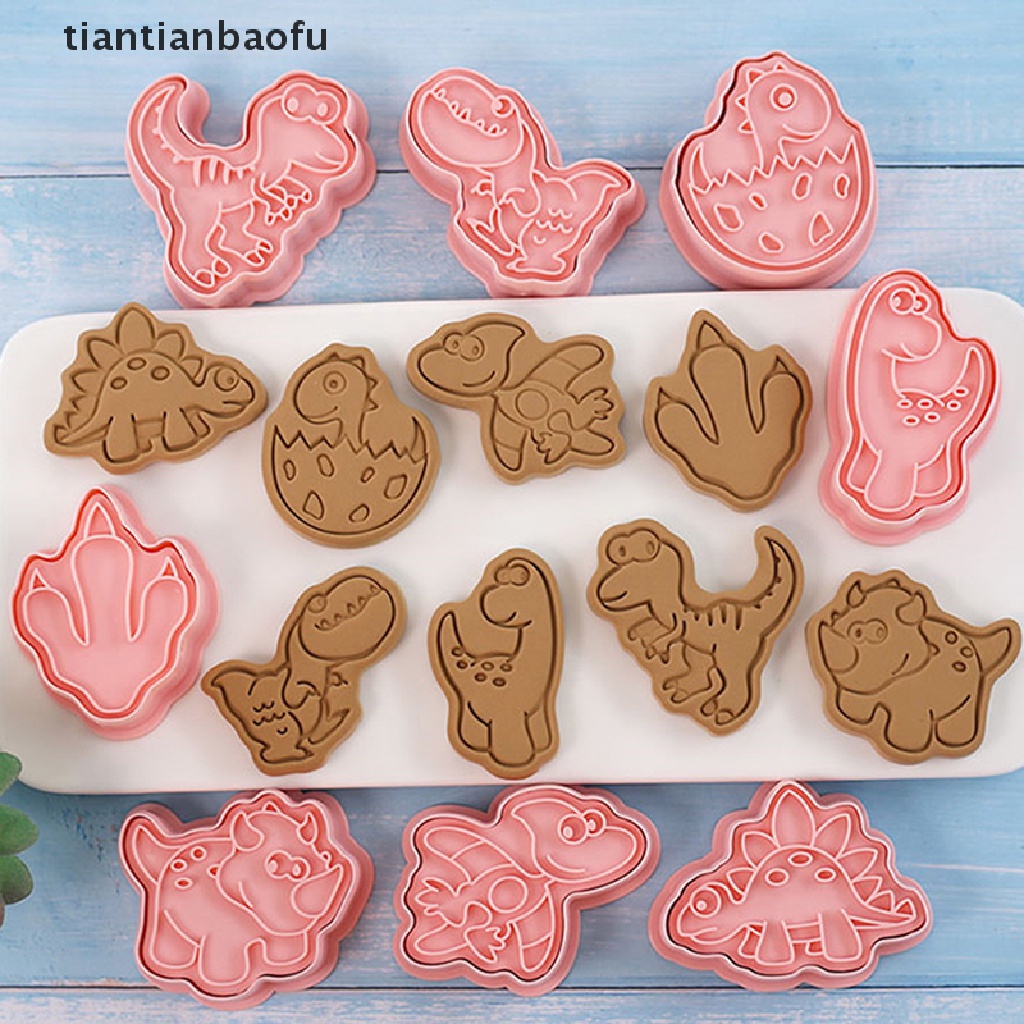 8 Pcs Cetakan Pemotong Kue / Biskuit Bentuk Dinosaurus Bahan Plastik