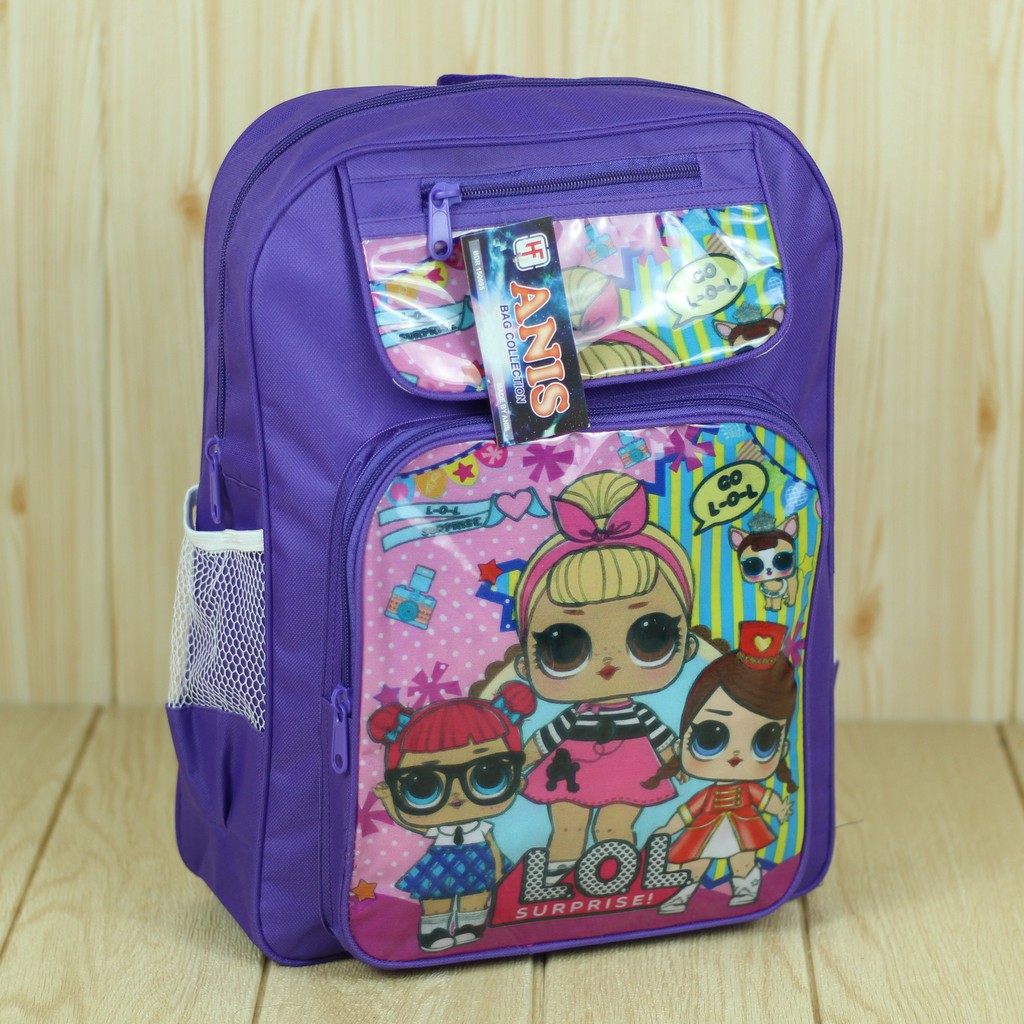 Back Pack Sekolah Anak Cewek Model Keplek Lol Ungu Tas Ransel Karakter Trendy Fashion Kids Girl Lucu