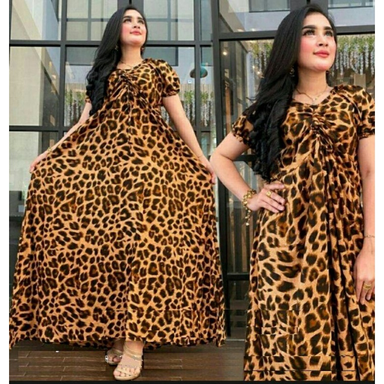 Maxi Maxy Dress Gamis Daster Rayon Leopard Citra