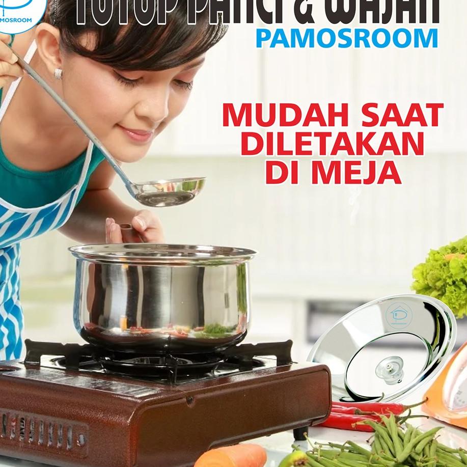 Terbaru - Pamosroom Tutup Wajan Kuali Panci 30 Cm Tutup Wok Pan Enamel Stainless Dengan Kaca 30cm .