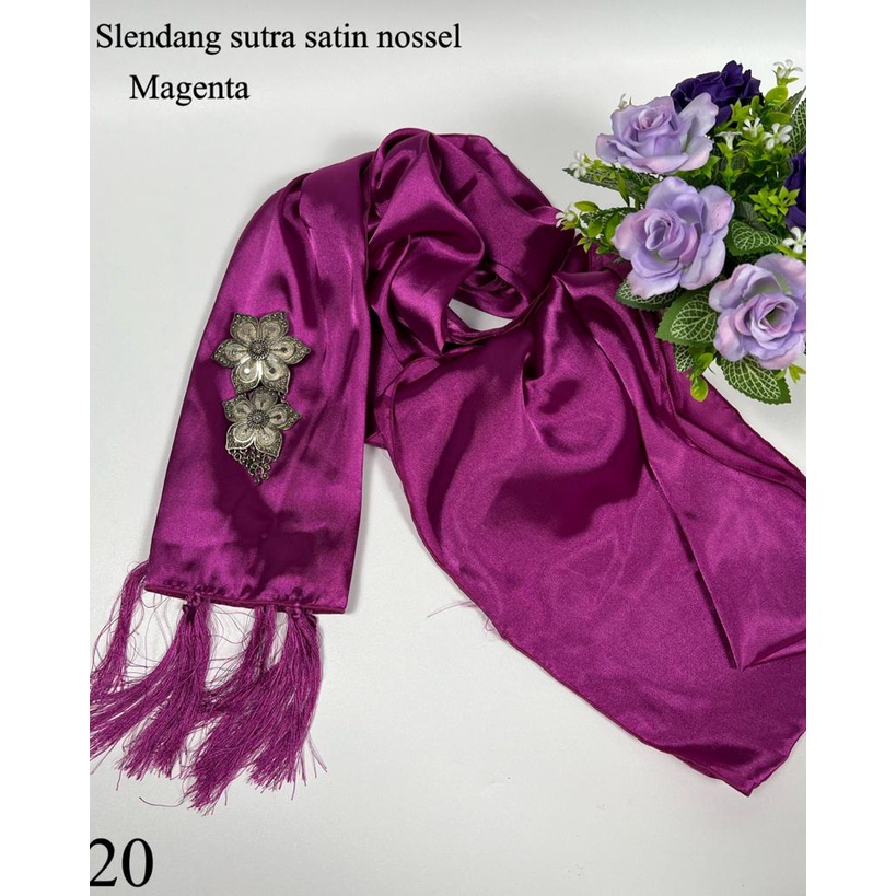 Selendang Satin Silk Ronce / Selendang Satin Silk Nossle / Selendang Satin Sutra Ronce-Magenta