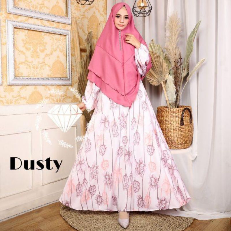 Gamis krisan syari cuci gudang set khimar // gamis bahan dualipa syari