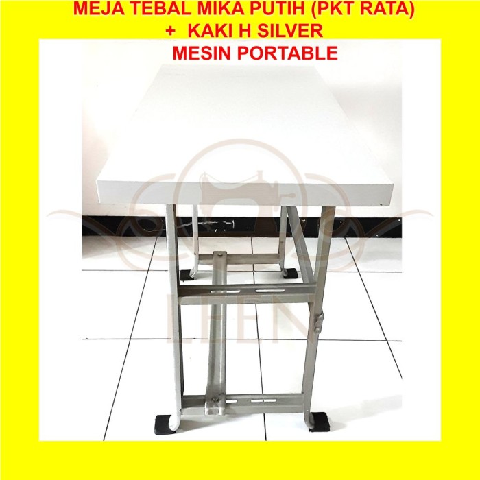 Meja &amp; Kaki SET Mesin Jahit Portable TEBAL MIKA PUTIH - H Silver LEEN