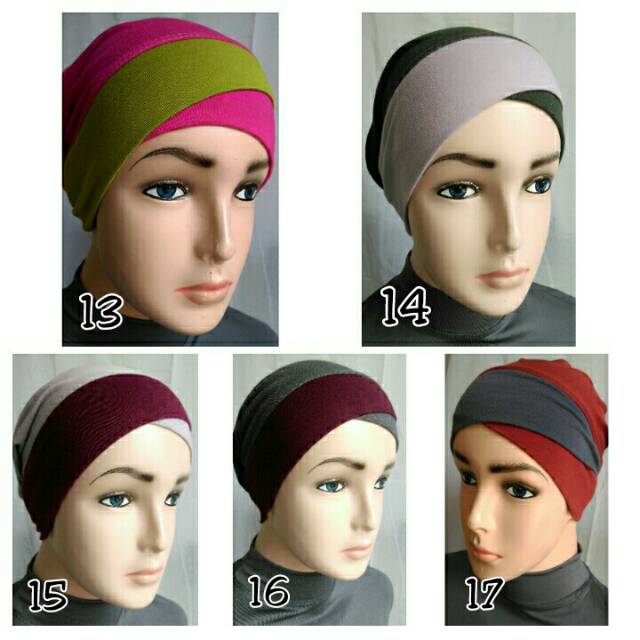 Inner Ciput Arab Silang Tumpuk Dua Warna Hijab Jilbab Kerudung