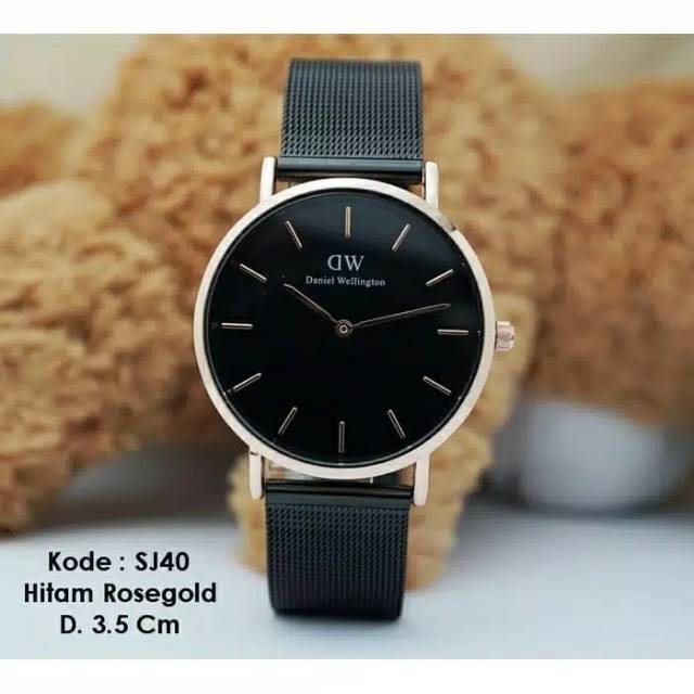 JAM TANGAN WANITA DW RANTAI PASIR BLACK ROSE GOLD PREMIUM