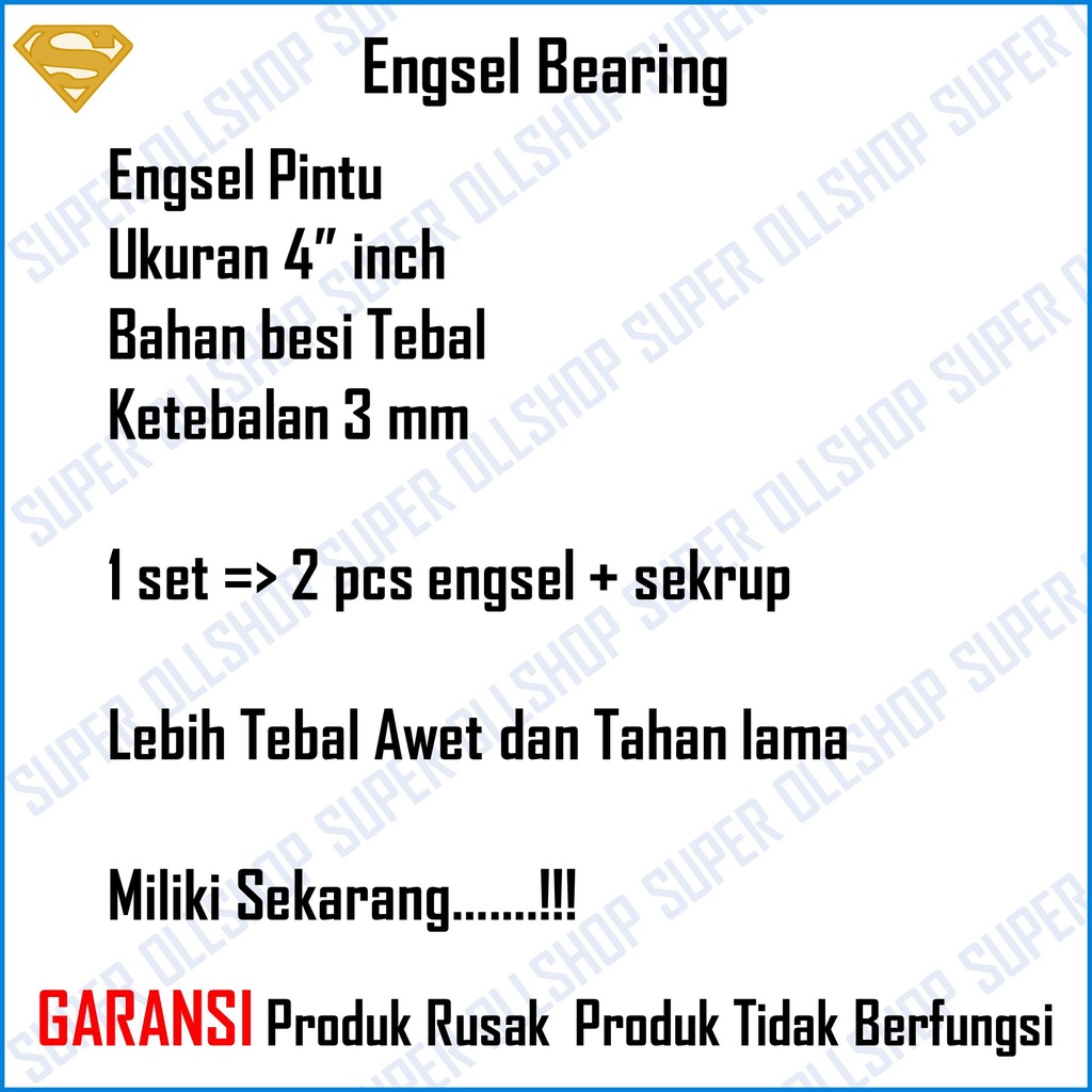 Engsel Pintu Bearing 4 Inch Gold Silver Kuning Jendela Pintu Kamar Kayu Brass Hinges Tebal