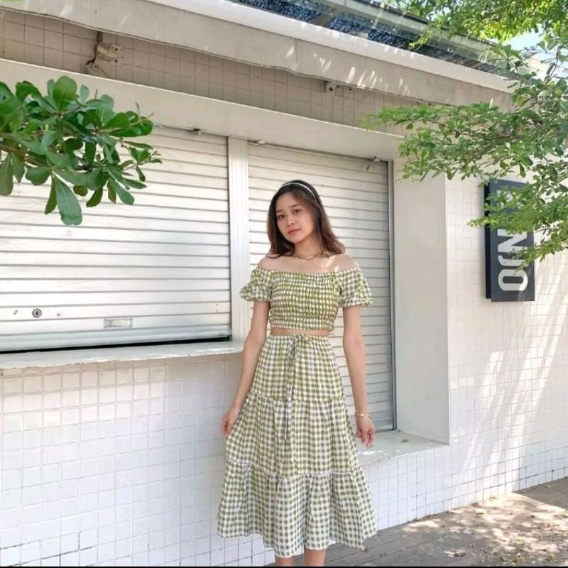 SETELAN ROK SQUARE KOTAK KOTAK (PILIH MOTIF) one set sabrina skirt