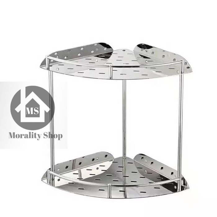 Rak Sudut Stainless Double Murah PK- Rak Dapur Stenlis 2 Susun tempat bumbu dapur pojok A01