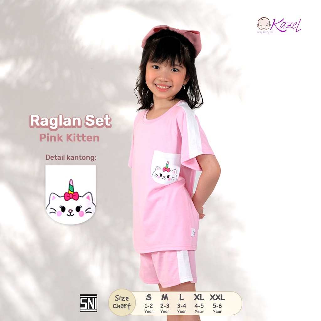 Baju Bayi Anak Setelan Pendek Kazel Raglan Set 1-5 Thn (1Stel)