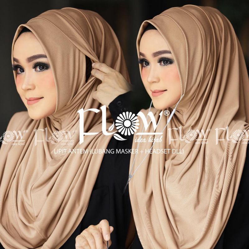 Jilbab Instan Simpel 2in1 Lipit Ori Flow-Mocca