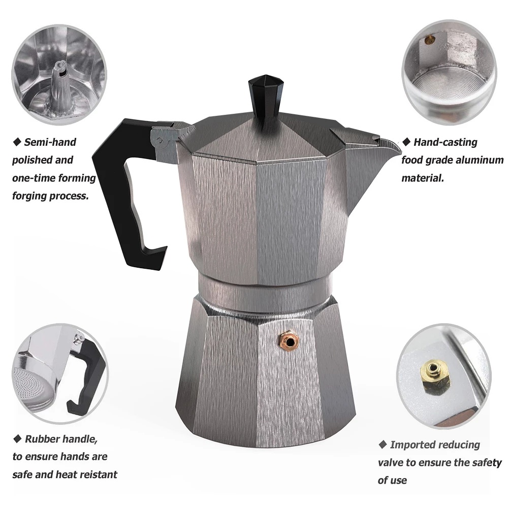 [50ML Aluminum Mocha Coffee Kettle ][European Octagonal  Coffee Maker][ Espresso Percolator Stovetop Mocha Pot][Portable Office Mocha Pot]