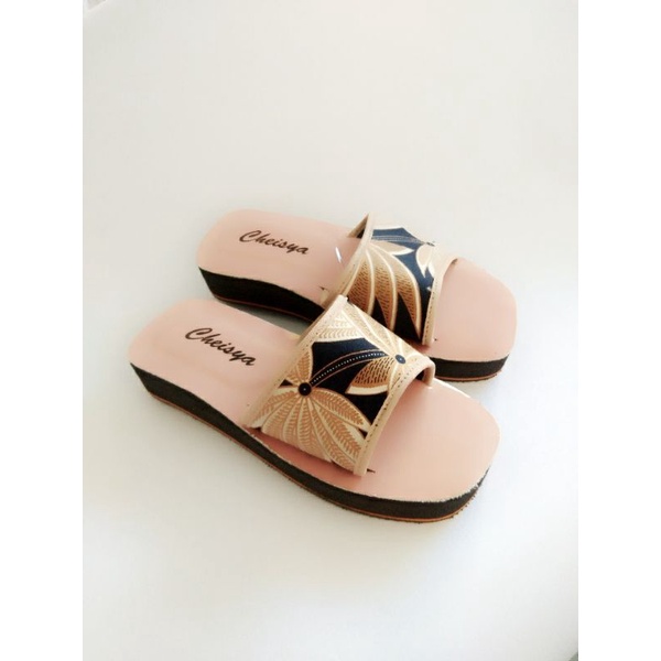 sandal wanita slip on kain batik wedges terbaru